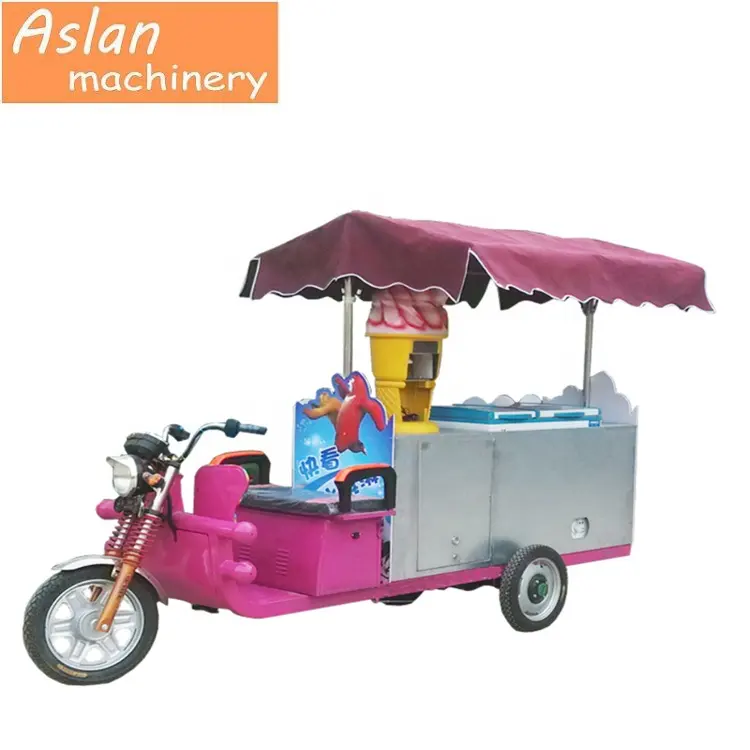 Carrinho de lanche Móvel Elétrico Stall Sorvete Bicicleta para Street Food Ice Cream Freezer Geladeira Elétrica Bicicleta