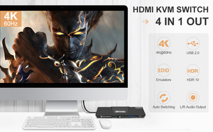 TESmart-Conmutador HDMI de 4 puertos, 4 entradas y 1 salida, conmutador KVM de 4K a 60Hz, multivisor, 4 entradas y 1 salida - Product Image 6
