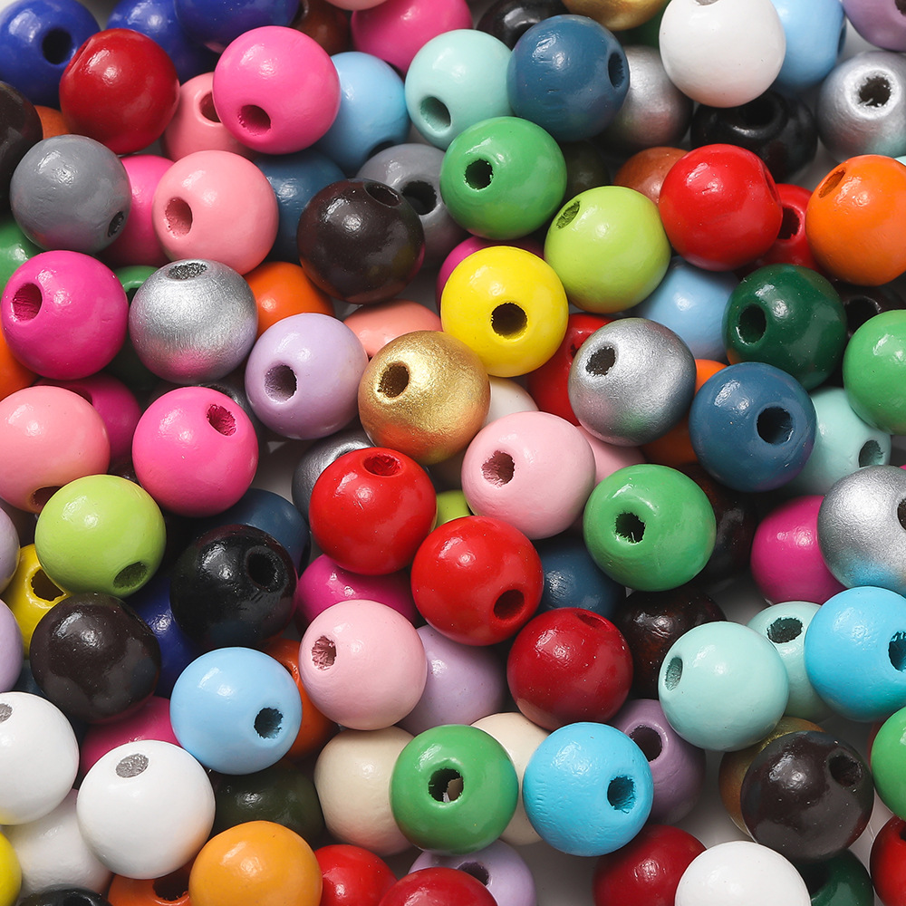 Perles de couleurs mélangées en bois de hêtre de 12 mm - 30 perles mélangées au hasard
