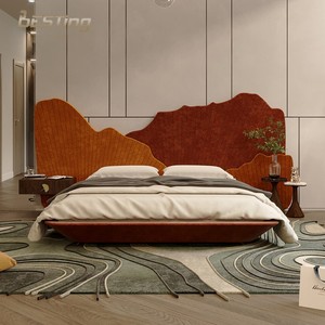 Modern lüks minimalist tarzı tasarımcı yatak kadife kaplama katı ahşap çerçeve özel ginkgo yaprak yatak - Product Image 5