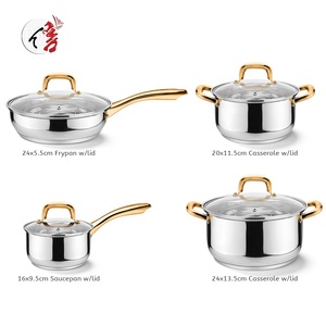 <span class=keywords><strong>Set</strong></span> di Pentole in Acciaio Inox 18/10 con Manici Dorati, Casseruole e Utensili da Cucina - Product Image 2