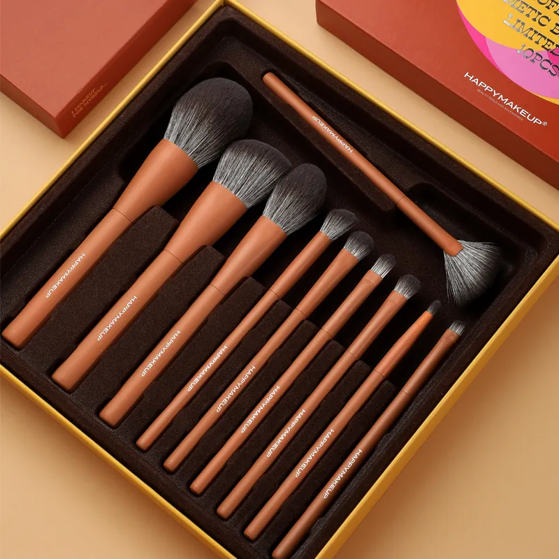 FEIYAN Luxo Premium Melhor Qualidade Atacado Vegan Custom Logo Private Label Brown Cosméticos Maquiagem Brush Set Make Up Brushes