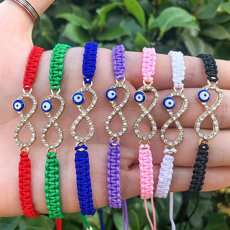 Pulsera infinita de ojo malvado chapado en oro para hombre y mujer, pulseras de cuerda con nudos de cadena rojos tejidos, joyería