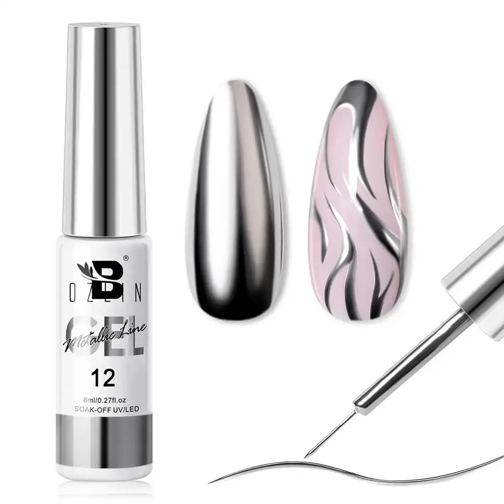 BOZLIN haute densité 8ml métal argent miroir Chrome dessin 3D métallisé doublure peinture Gel vernis à ongles