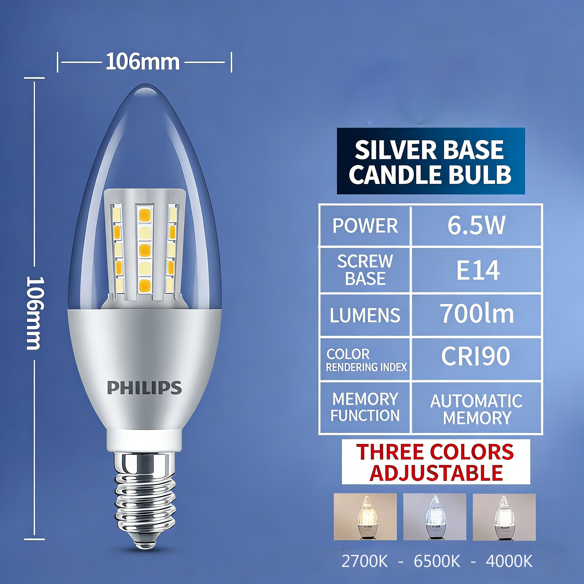 1 E14 6,5W 700lm 2700K Argent Dimmable