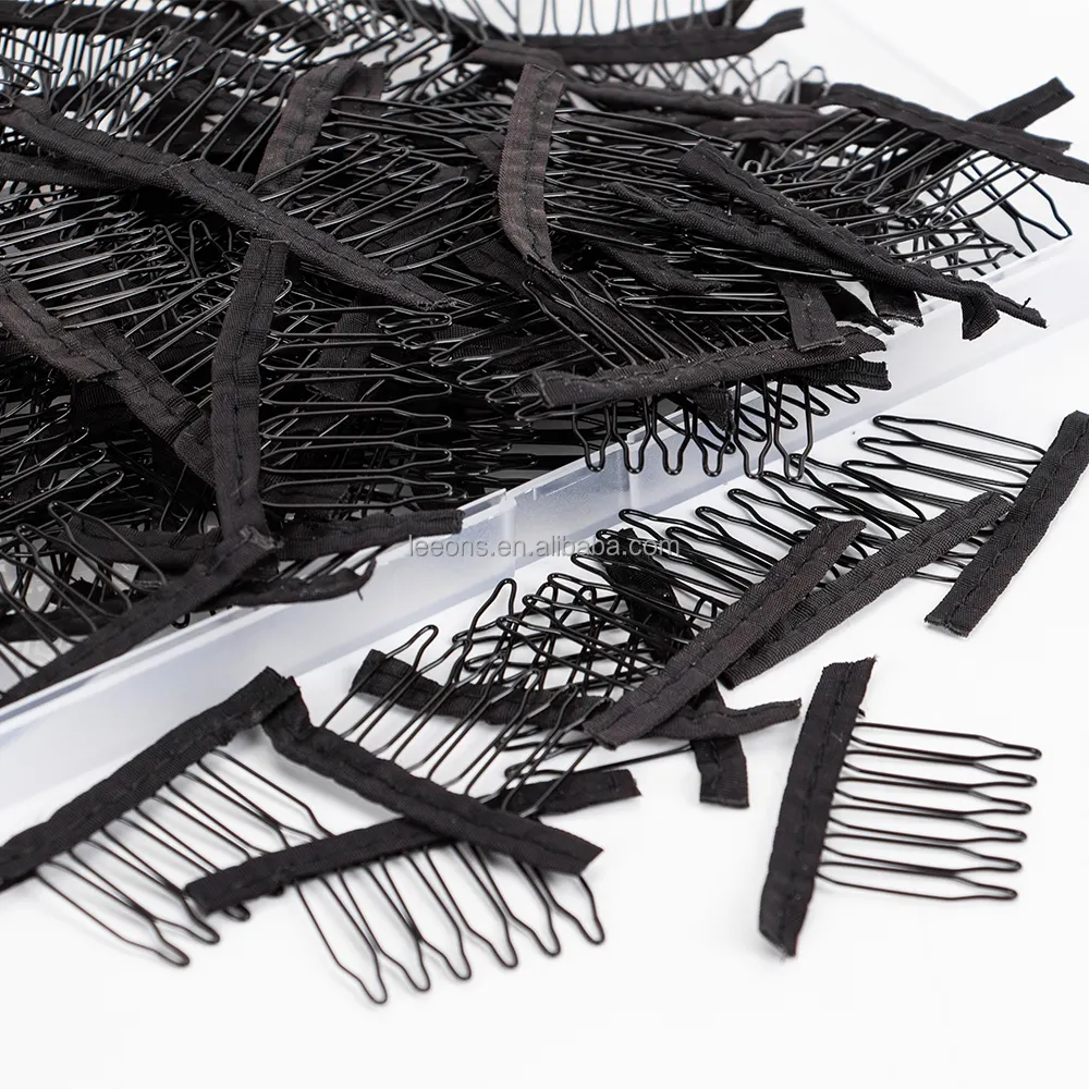 Leeons 6 diş 7 diş 30mm siyah renk peruk tarak klipler Metal saç tarak yapmak için peruk at kuyruğu aksesuarları