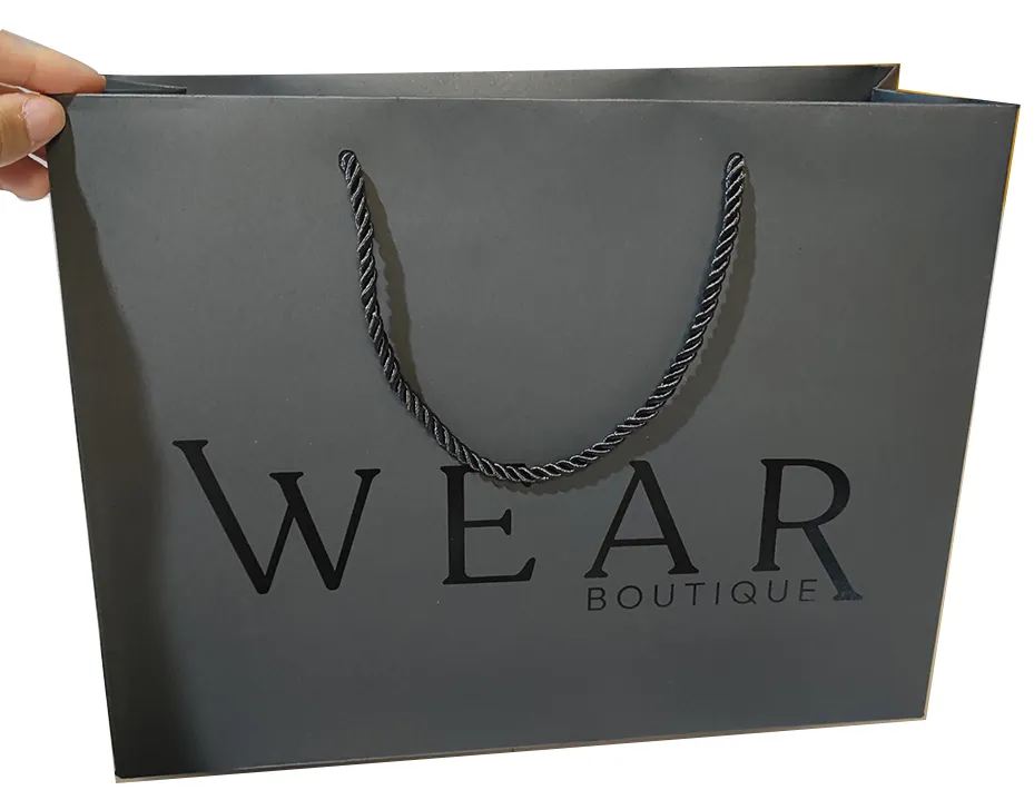 Tas Kertas Belanja Kustom Hitam Putih dengan Logo Euro Tote Gift Pakaian Toko Perhiasan Kemasan Ritel Tas Kertas Mewah