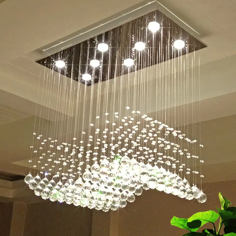 Moderno di Lusso Trasparente lustro Pioggia Catena di Goccia Senza Fili LED Lampadario di Cristallo di Illuminazione