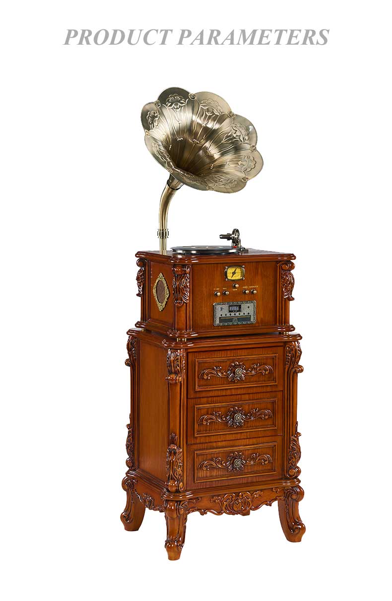 vintage design Wooden desktop record player vinyl and gramophon turntable phonograph in western style restaurant