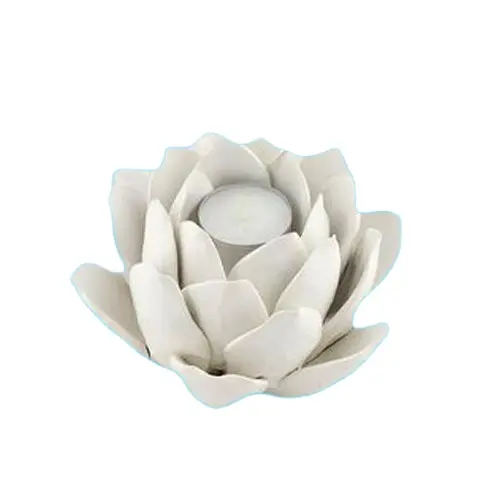 Portavelas de cerámica blanca con forma de flor de loto, venta al por mayor
