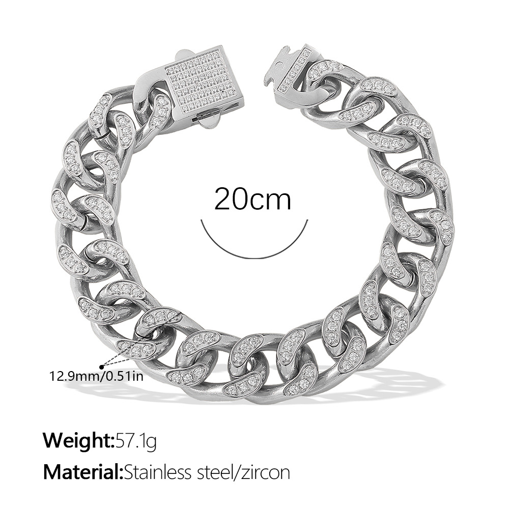 SL435WES Bracelet cubain en argent et zirconium blanc