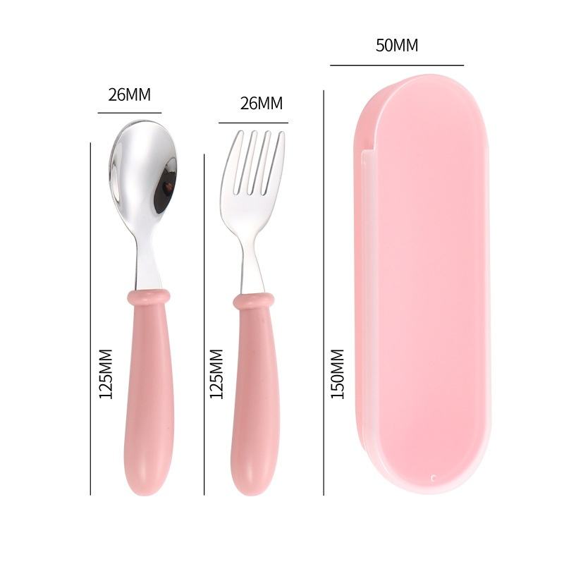 Short handle childrens pink spoon fork box