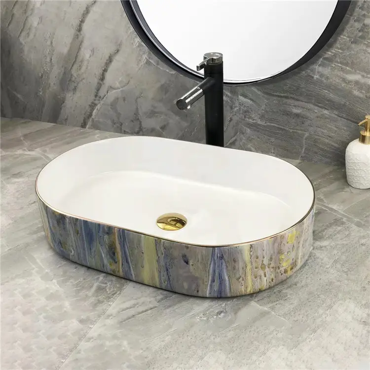 Lavabo da appoggio ovale di lusso Lavabo in ceramica Lavabo da bagno Art Lavabo da bagno