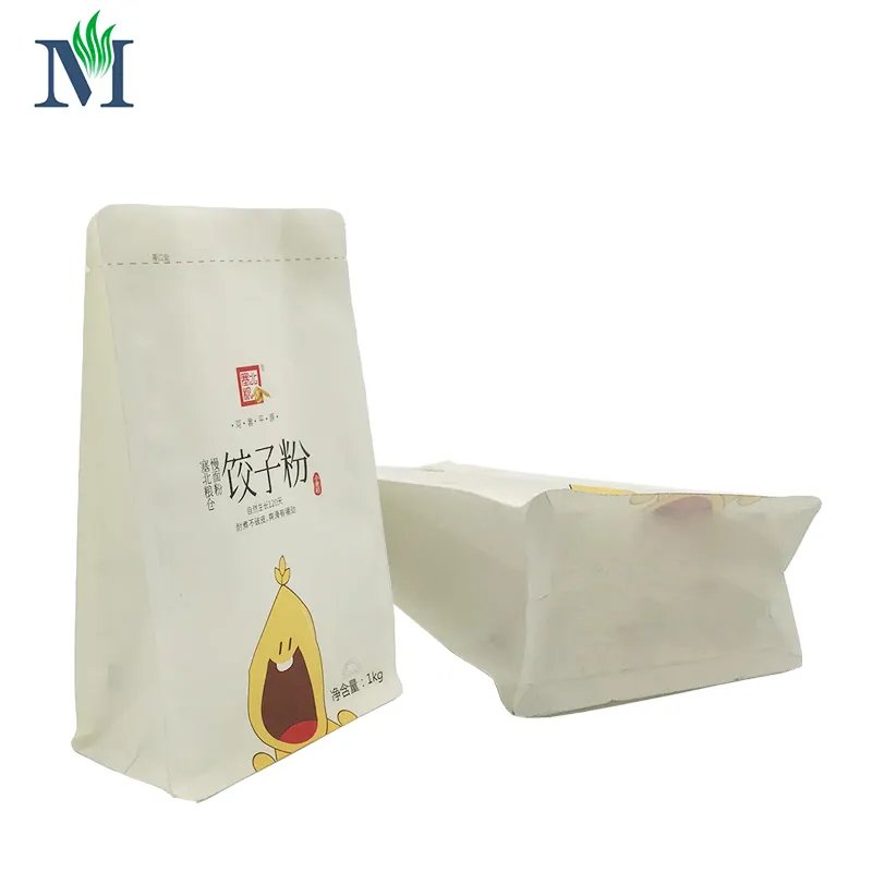 1kg 3kg 5kg Flat Bottom Bags Kraft Paper Flour Bag Ziplock Pouch Packing for Rice Corn Beans Wheat Flour Custom 5kg Rice Bags