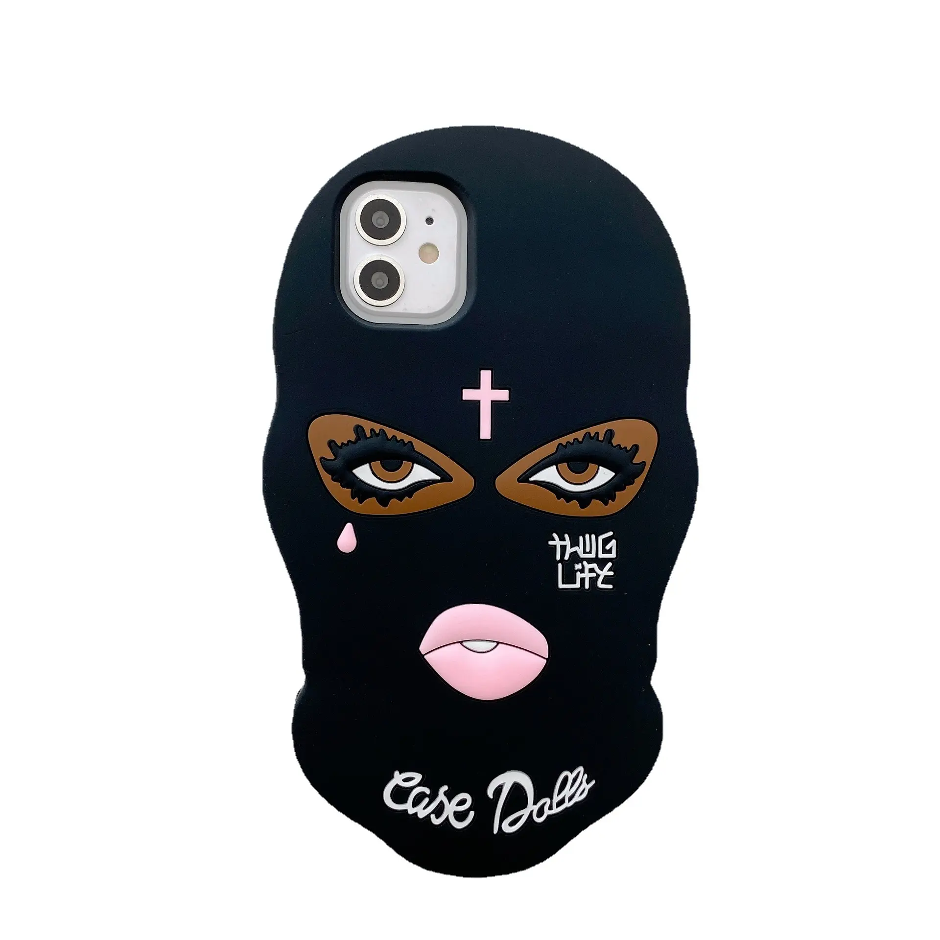 Custodia per telefono in silicone 3D Black Face girl per iPhone 13 Pro Max 7 Plus 8 6 6s X XR XS custodia per bambole custodia per telefono unica nera