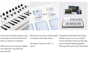Бренд Aiersi, 8 кодеков faders, USB MIDI контроллер клавиатуры, цифровой 25 клавиш, Электронный музыкальный инструмент - Product Image 4