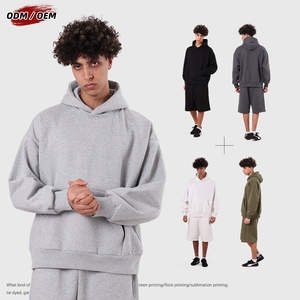 Người đàn ông của Heavyweight 500gsm giản dị rắn hoodie không có dây rút nhiệt Fleece quá khổ mùa đông trùm đầu áo - Product Image 4
