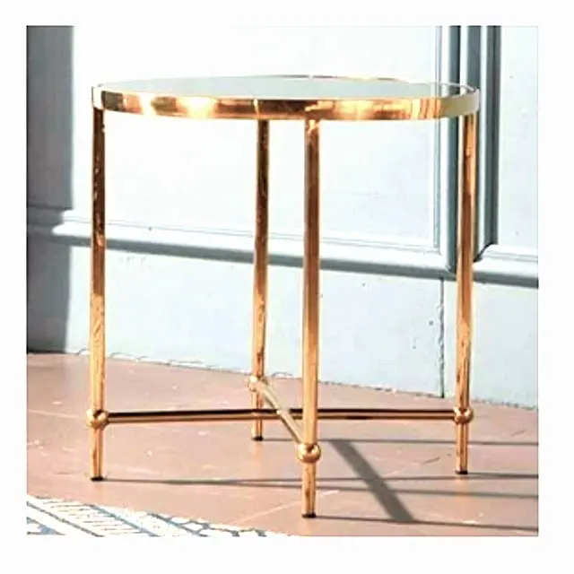 Tavolo in acciaio inox Design personalizzato con finitura in ottone con vetro Top produttore di fabbrica indiana