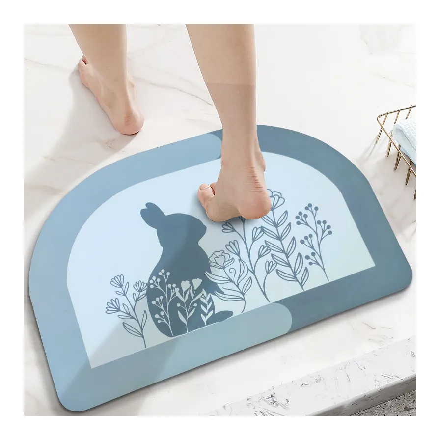 Motif lapin de Style chinois, impression 3D, Diatomite douce et antidérapante, tapis de pied à séchage rapide, tapis de bain de douche antidérapant pour salle de bain