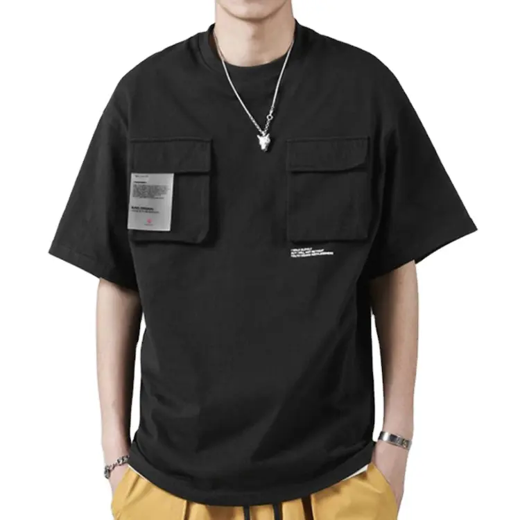 Men's Wear T Shirt 2021summer Solid Color Men T-shirt Short Sleeve Running 100pcs Custom Printed Pocket Design Soft 100% Cotton