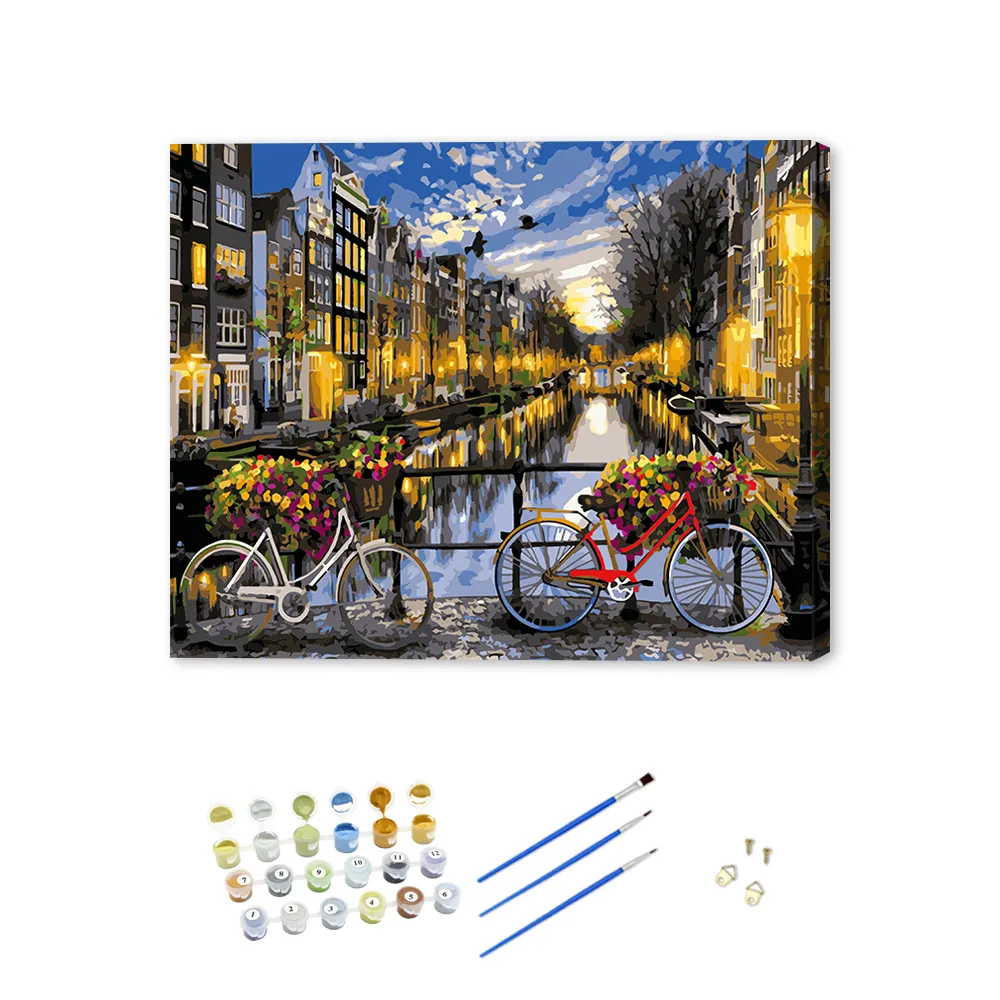 Pintura en lienzo de arte Liffy por números, cesta de flores Diy, bicicletas, pintura al óleo de paisaje extranjero, naturaleza muerta, decoración sencilla para el hogar