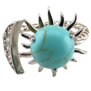 High Quality Women's Natural Smooth Round Blue Syn.Turquoise Gemstone Metal Hoop Ring Real <strong>Ruby</strong> Gemstone Rings - Product Image 1