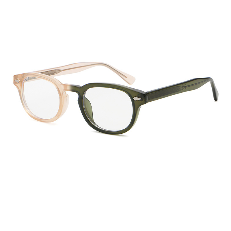 Transparent pink to olive green frame/white.