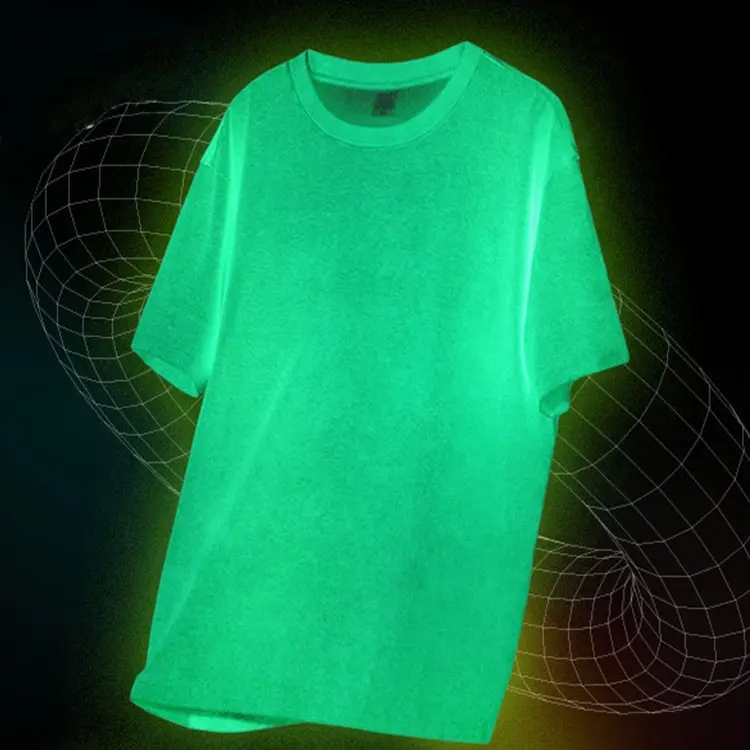 T-shirt lumineux de nuit lourd de qualité supérieure pour hommes t-shirt uni surdimensionné lueur dans le noir 2024