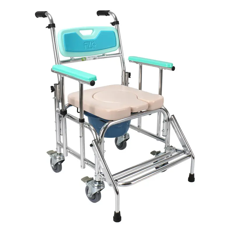 Portatile in alluminio leggero per disabili sedia da toilette con ruote per anziani