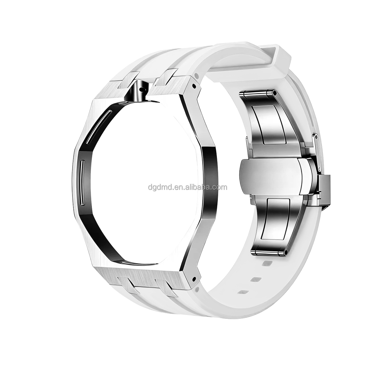 Boîtier argenté 12H + bracelet blanc
