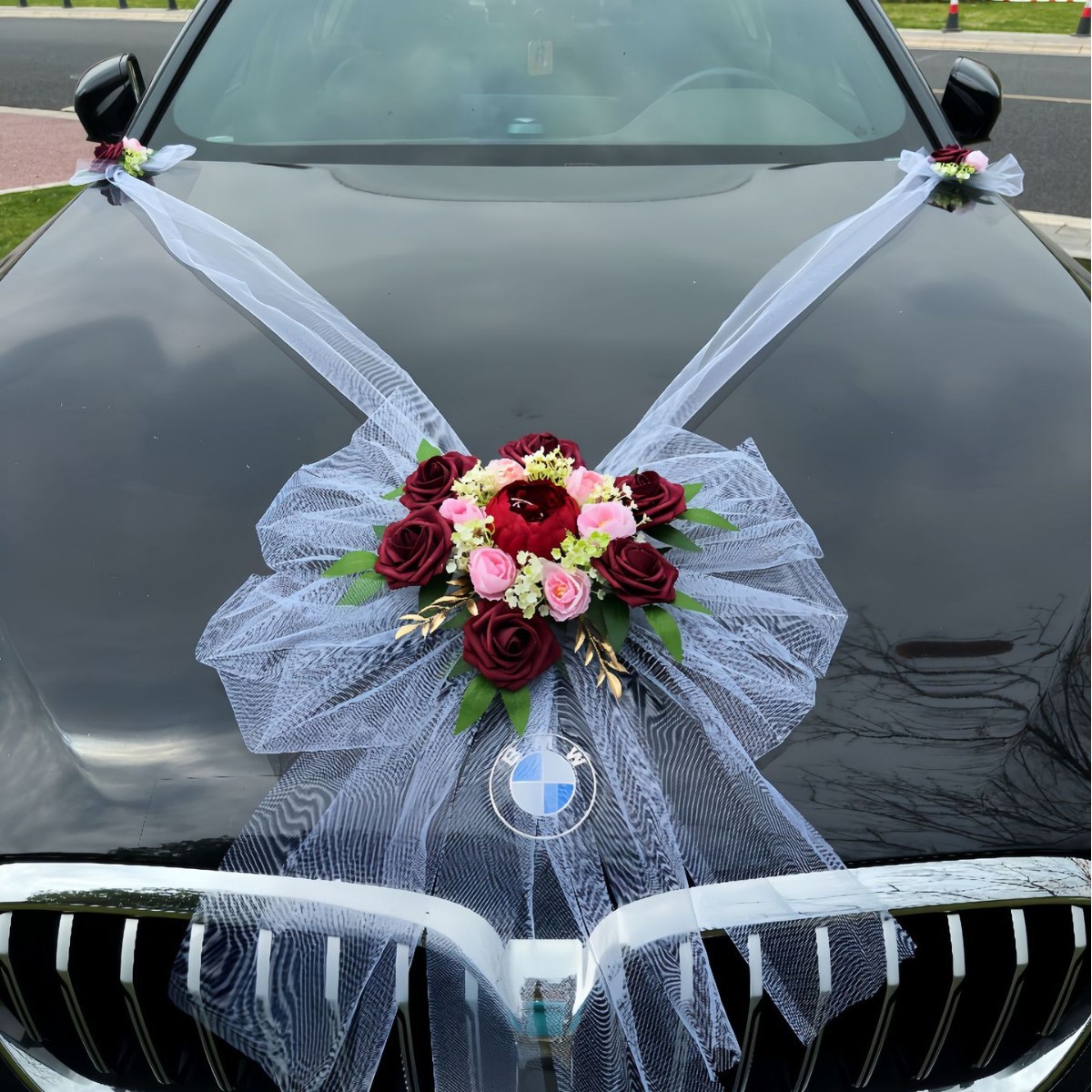 8 # Fleur de tête de voiture rouge-un grand deux petits