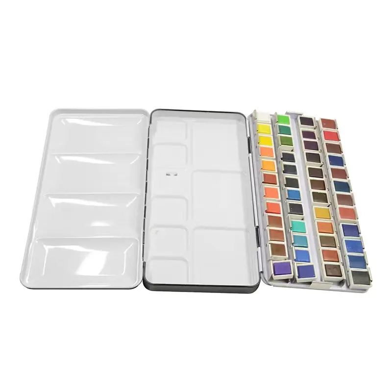 Pintura de acuarela sólida de alta calidad, caja de lata de metal, fábrica china, 48 colores