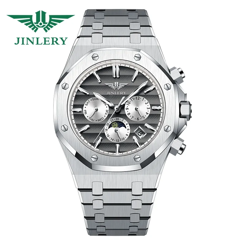 Jinlery Mechanische Horloges Waterdicht Multifunctionele Wijzerplaat Aangepaste Logo Automatische Luxe Mechanische Polshorloge Mannen