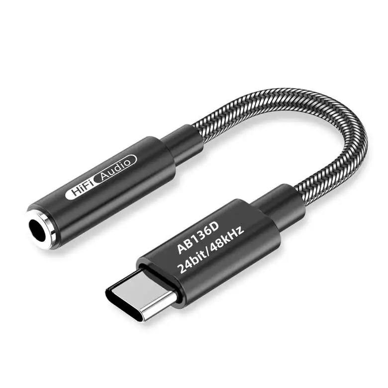 Superventas de alta resolución USB tipo C a conector de 3,5mm adaptador de audio para auriculares y cargador 2 en 1 cable auxiliar trenzado de nailon