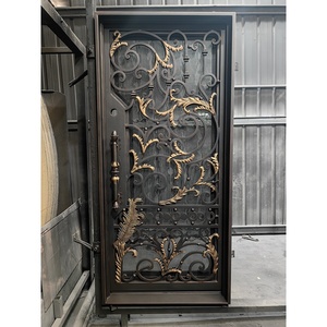Modern Screen Main <strong>Entry</strong> Rod House Storm Security Black Single Double Modern Wrought <strong>Cost</strong> Iron Front Doors - Product Image 1