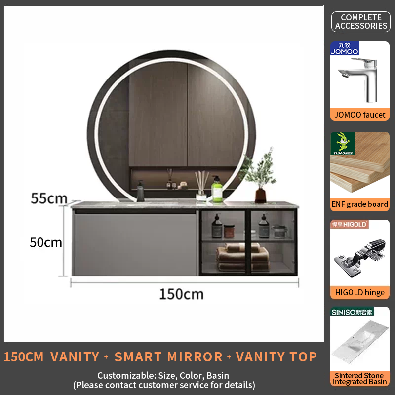 150Rock Slab Hot-Bent Integrated Basin + smart mirror