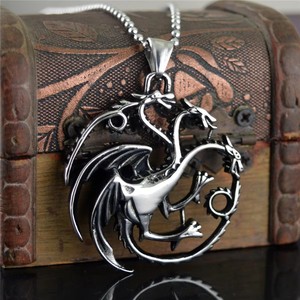 Hot bán trò chơi và Ngai Vàng băng và lửa ba đầu rồng Rỗng ra Mặt dây chuyền shuangluo GTT07 titan thép - Product Image 3