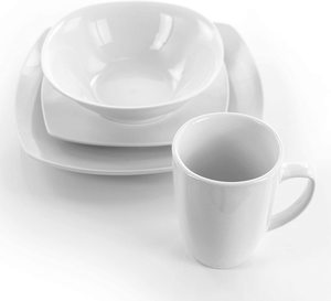 16件纯白方形瓷杯陶瓷餐具bonchina晚餐套装瓷器餐具套装 - Product Image 2
