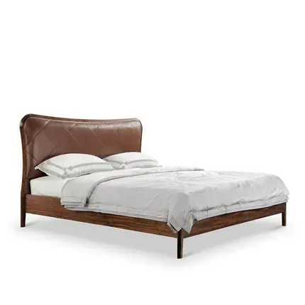 Modelo-cama de junco dormitorio principal minimalista moderno cama de nogal cama doble nórdica de lujo ligera