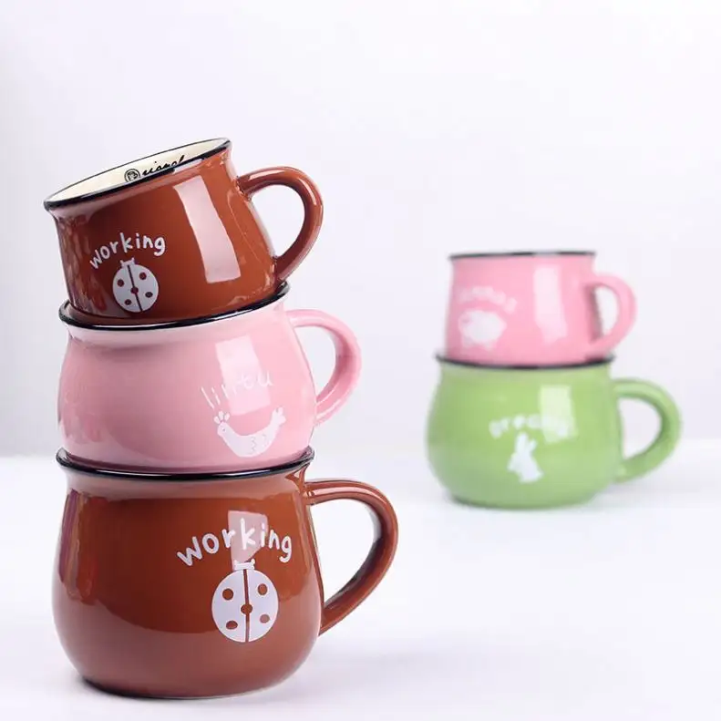 Zogifts China Lieferant individueller Logodruck Porzellan 3 Größen rosa blau Keramik-Kaffeebecher Emaillebecher