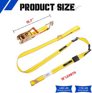 2 "X 12 'Heavy Duty Car Tie Down Straps W/Double J ganchos para transportar o transporte de veículos para caminhões, UTV Tow Trucks - Product Image 3