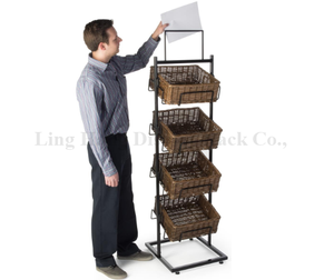 Tùy Chỉnh Cho Bột Tráng Kim Loại Siêu Thị Lưu Trữ Giỏ Cho Đồ Ăn Nhẹ Thực Phẩm Uống Chai Bánh Mì Trái Cây Tươi Hiển Thị Giá - Product Image 3