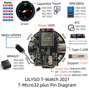 LILYGO TTGO T-WATCH 2021 T-Micro32 Plus ESP32 programmazione orologio Touch Screen capacitivo Psram supporto motore a vibrazione WiFi BLE - Product Image 6