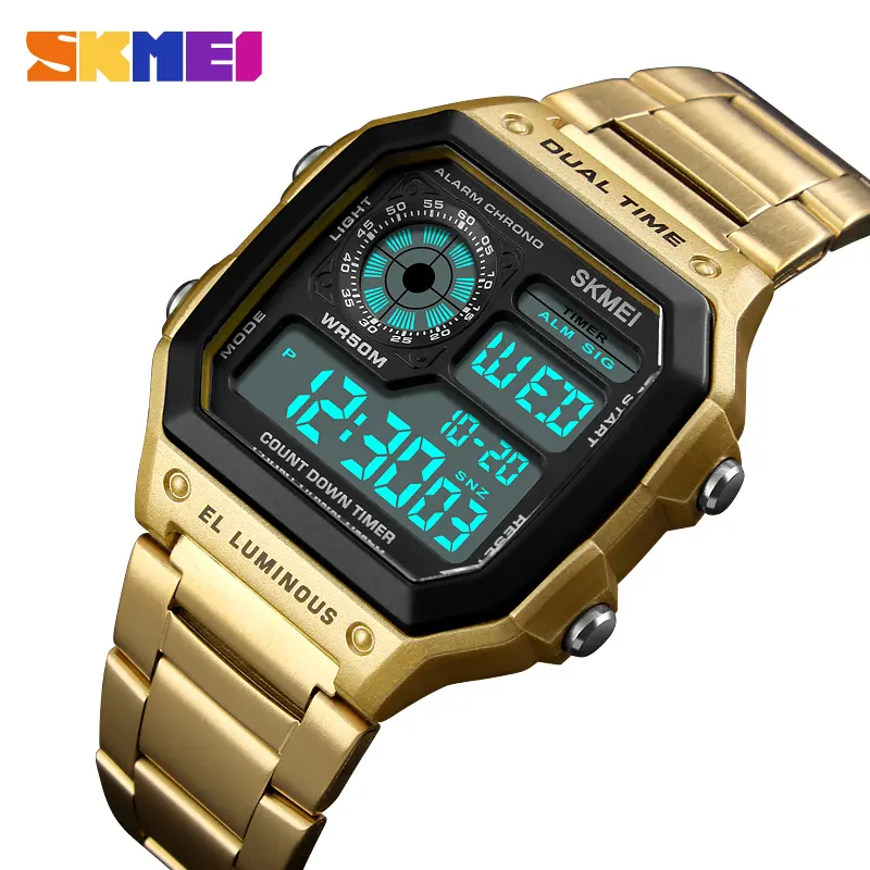 SKMEI 1335 hommes mouvement numérique montres de sport compte à rebours lumineux étanche Auto Date montre en acier inoxydable mâle horloge