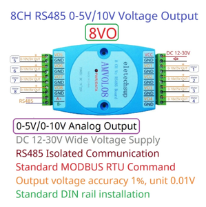 8 Channel <strong>Analog</strong> <strong>Output</strong> 0-10V 0-5V AO <strong>Module</strong> RS485 Modbus RTU to Voltage PLC Remote IO Expansion Board