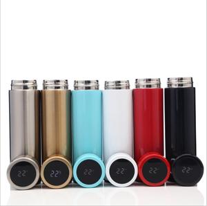 Akıllı termos paslanmaz çelik su şişesi 15oz termos LCD dokunmatik ekran sıcaklık göstergesi çift duvar seyahat kupa