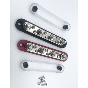 New 150A Black and Red Terminal Block Power Distribution 5/16'' <strong>M8</strong> <strong>Busbar</strong> With 4 Stud With Cover - Product Image 1