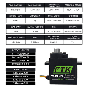 PTK 7465 MG 9g <span class=keywords><strong>Servo</strong></span> 1/8 digitale fabbrica fai da te parti Accs impermeabile 180 ° 5kg ingranaggio in metallo per auto ad ala fissa <span class=keywords><strong>RC</strong></span> Robot <span class=keywords><strong>Servo</strong></span> - Product Image 2