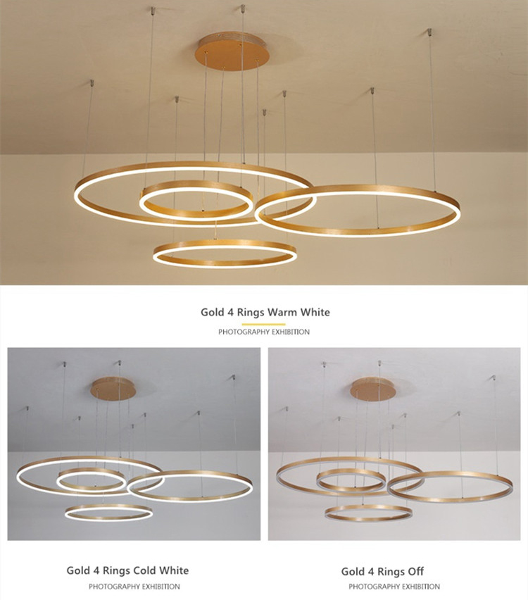 BLUEKING custom Luxury royal modern decorative villa stainless steel round led ring chandelier gold staircase hanging light
