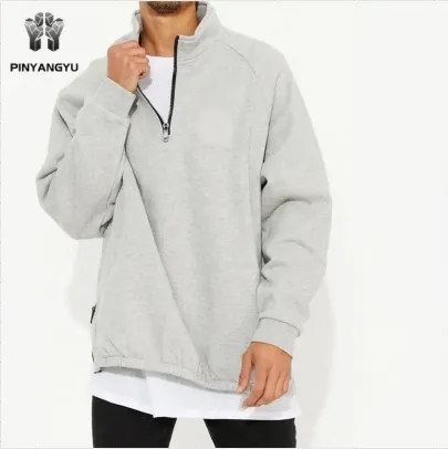 Sudadera con capucha de alta calidad personalizada al por mayor con estampado de media cremallera para hombre, sudaderas de lana con cremallera de 1/4 cuartos y jersey con cuello levantado